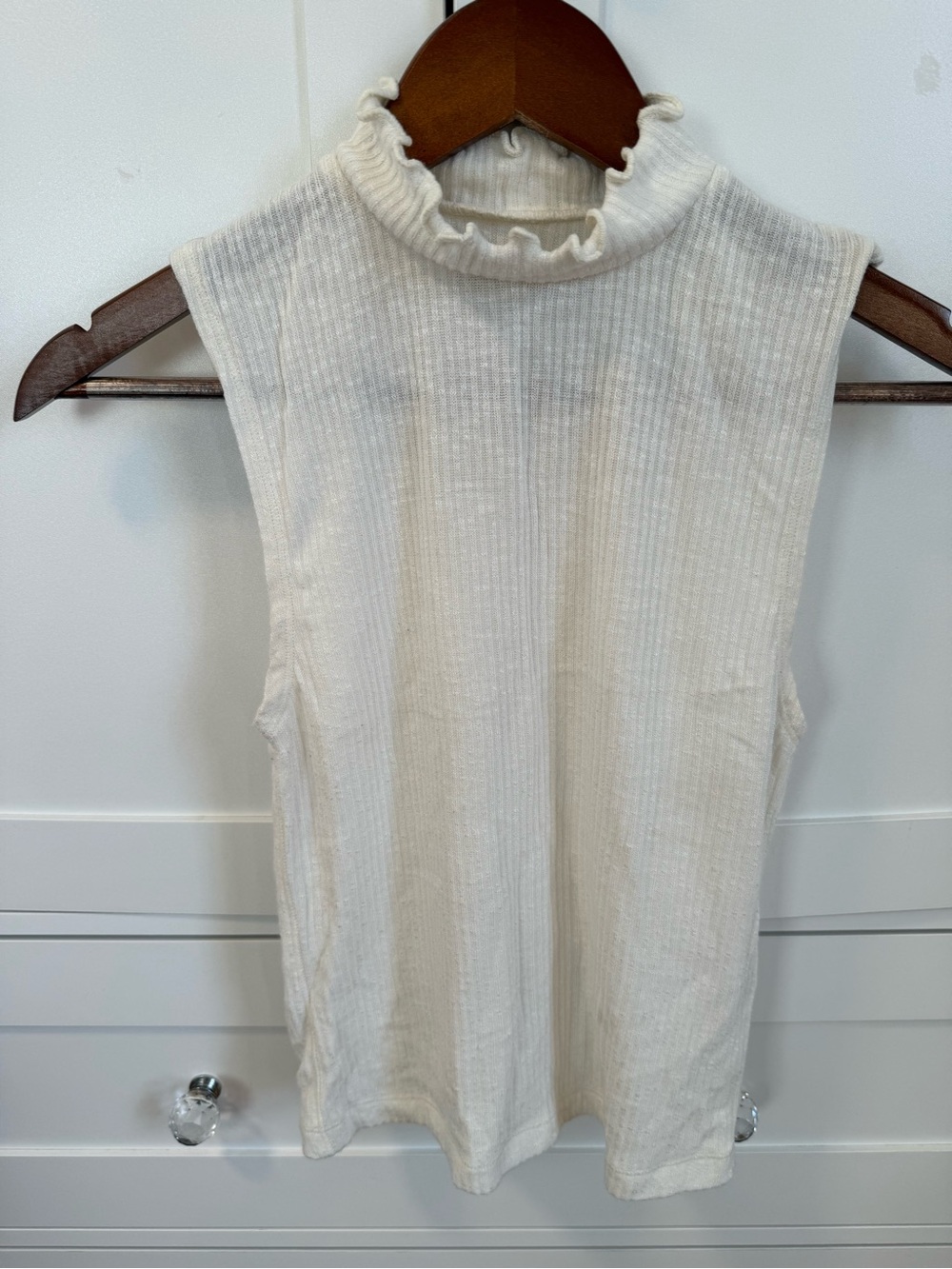 Abercrombie & Fitch Ruffled Mock Neck Tank - Cream